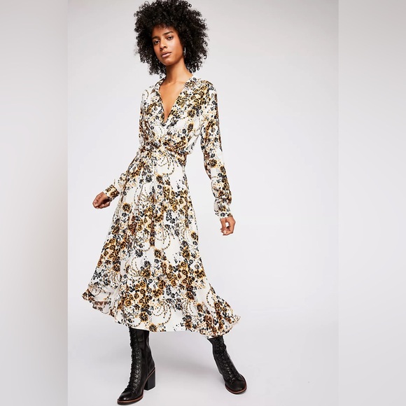 Free People Dresses & Skirts - Free People Sz 4 Tough Love Printed Floral Long Sleeves Shirt Midi Dress